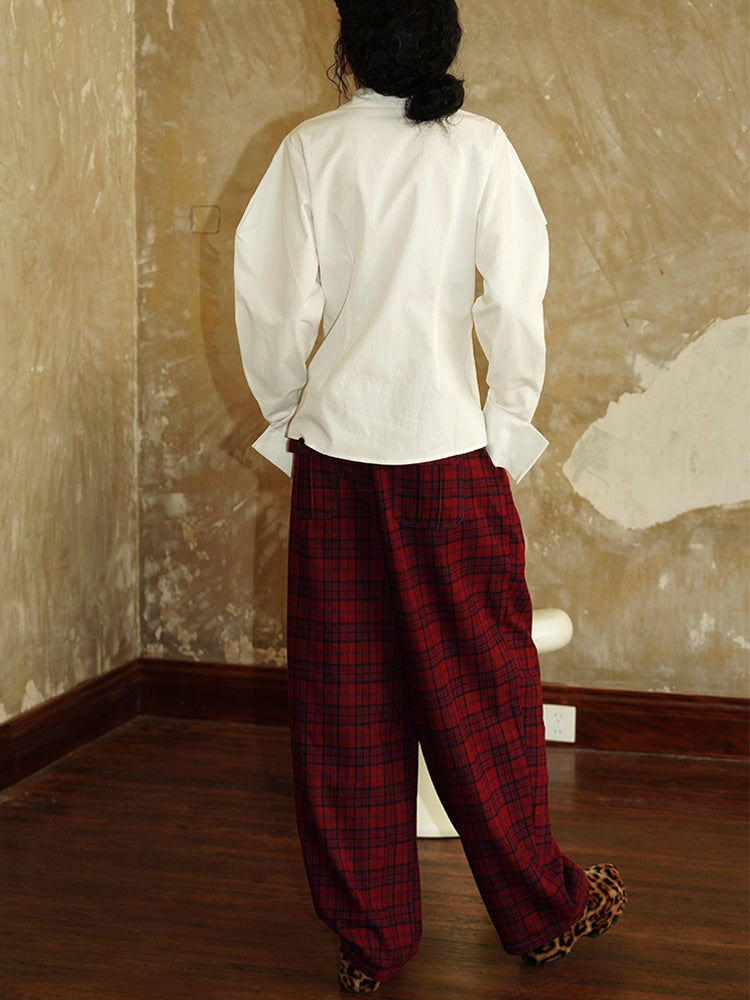 Retro Plaid Loose Wide Leg Pants