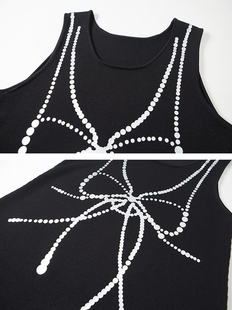 Bow Pearl Print Sleeveless One-piece