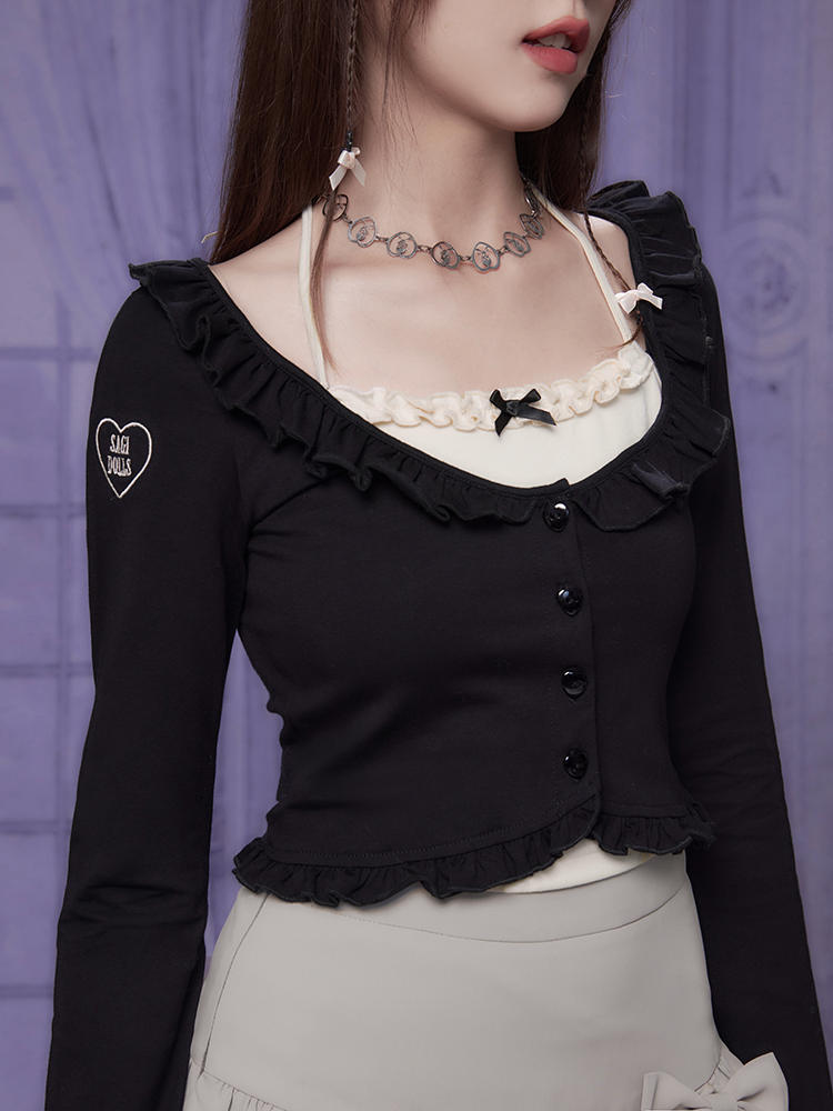 Halterneck 가짜 2 피스 가디건 탑