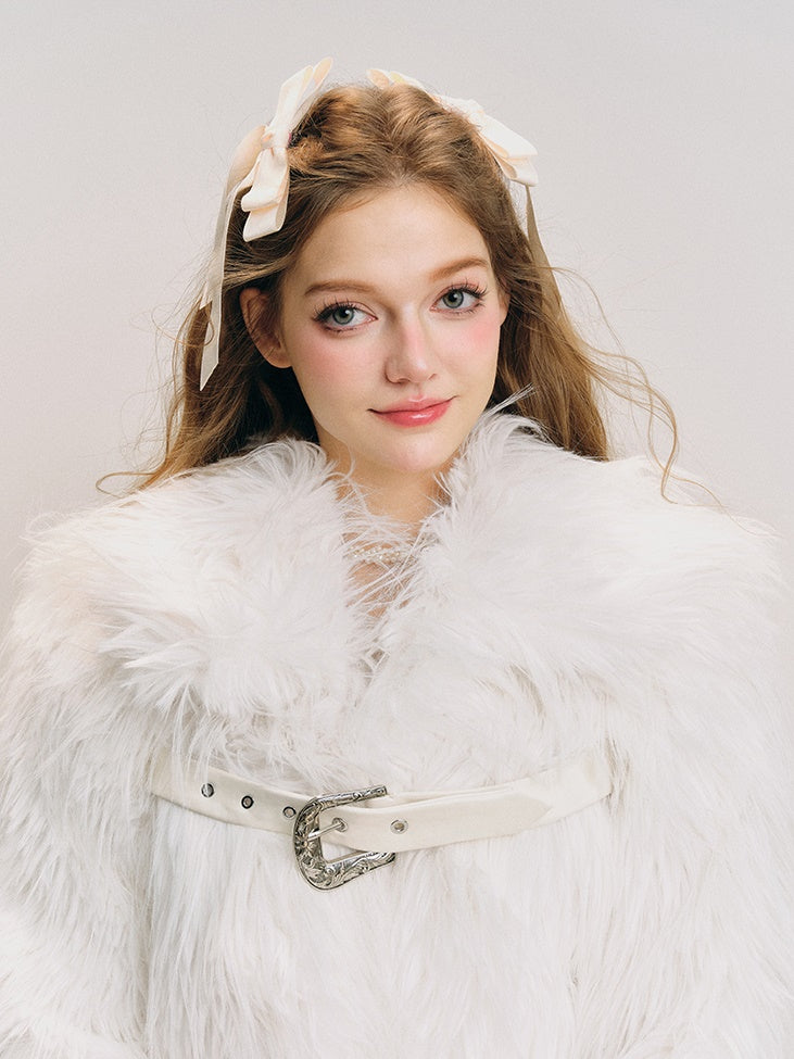 Fluffy Eco-friendly Strap Fur Coat