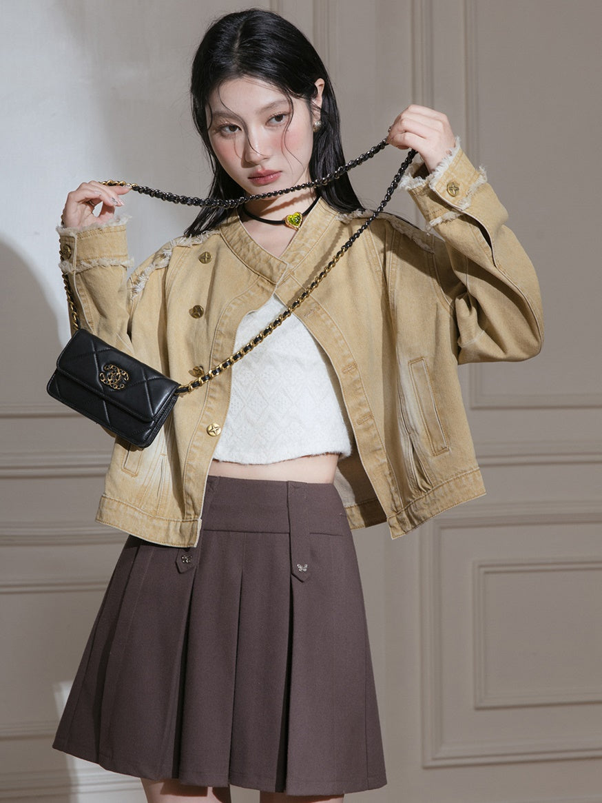 Mao Collar Fringe Short Jacket