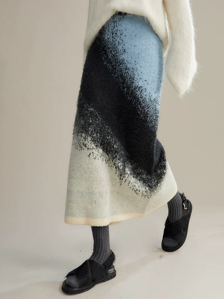 Gradient Color Sweater & Knitted Long Skirt