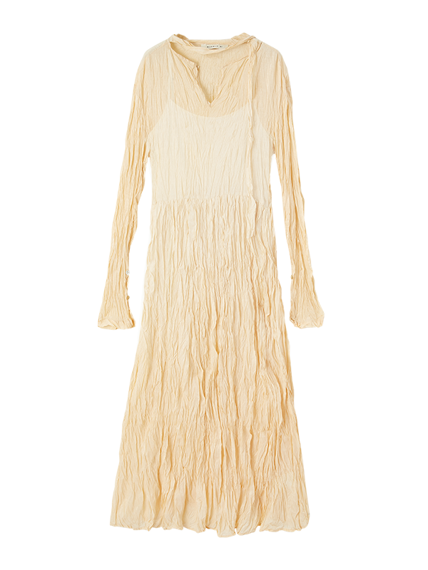 Handgepotetes Kleid mit Langschlägen mit Langschlägen