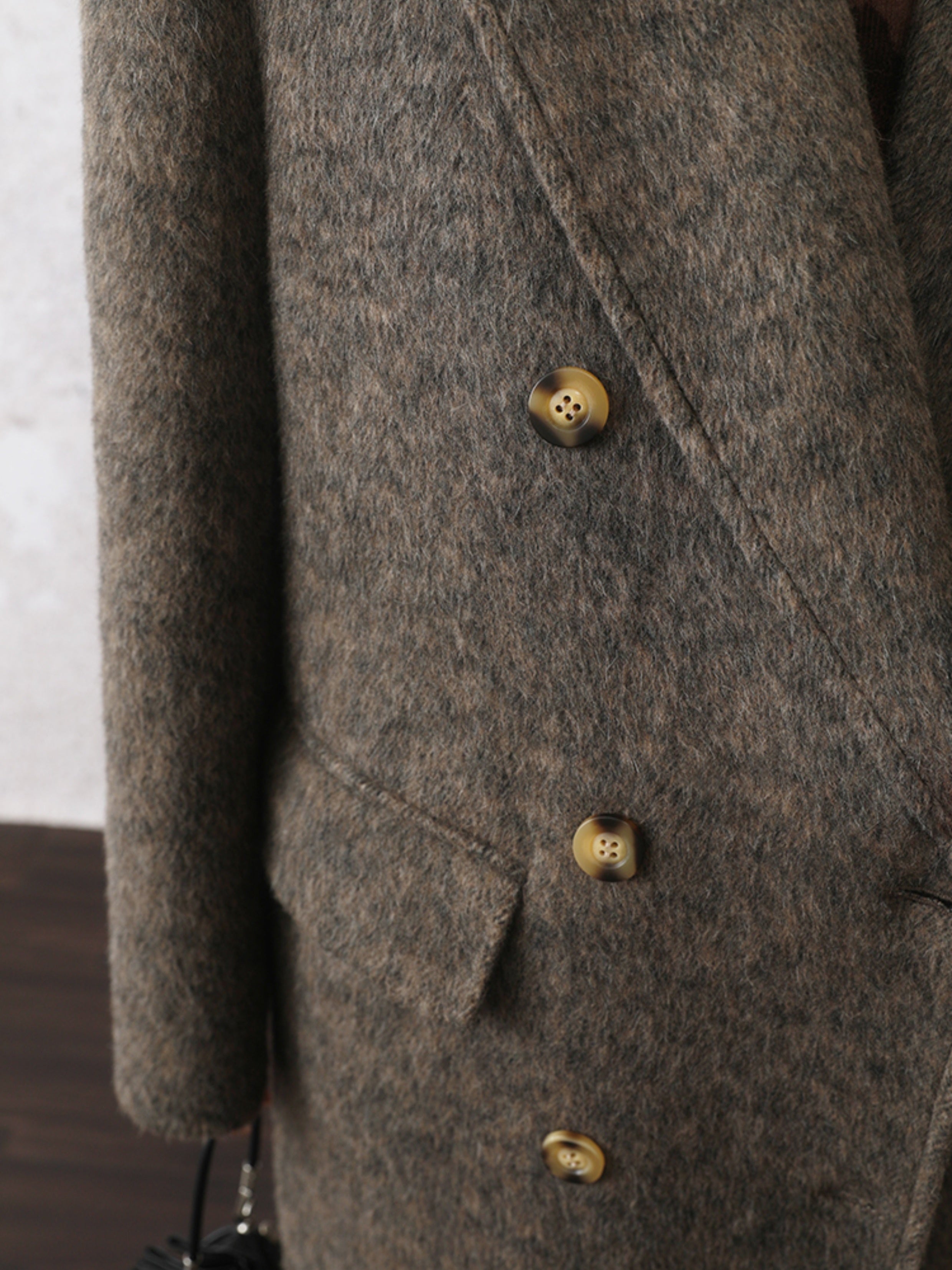 슈트 칼라 양면 미드 길이 코트