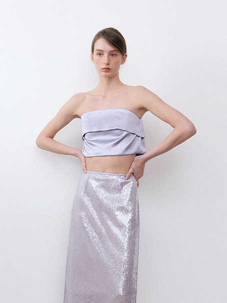 Wide-Brim Folded Lace Stretch Tube Top