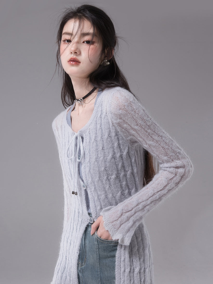 Lange Strickjacke & Vest Setup