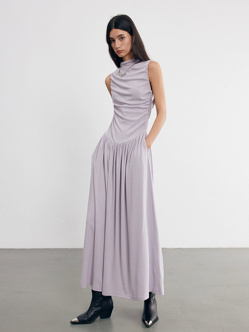 Three-dimensional Pleated Sleeveless Long Dress