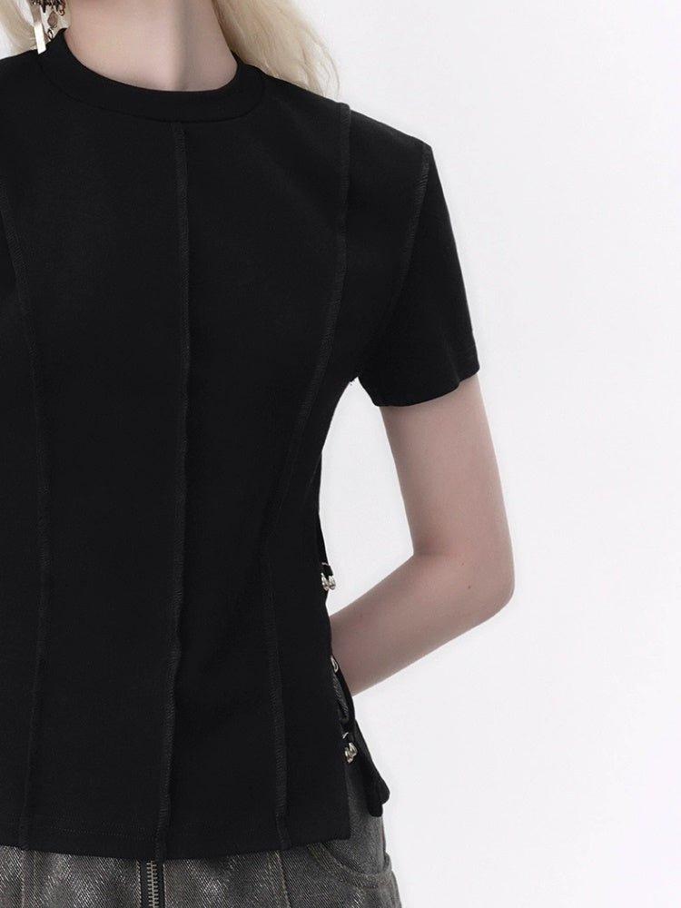 Three-dimensional Hollow Metal Ring Split T-shirt