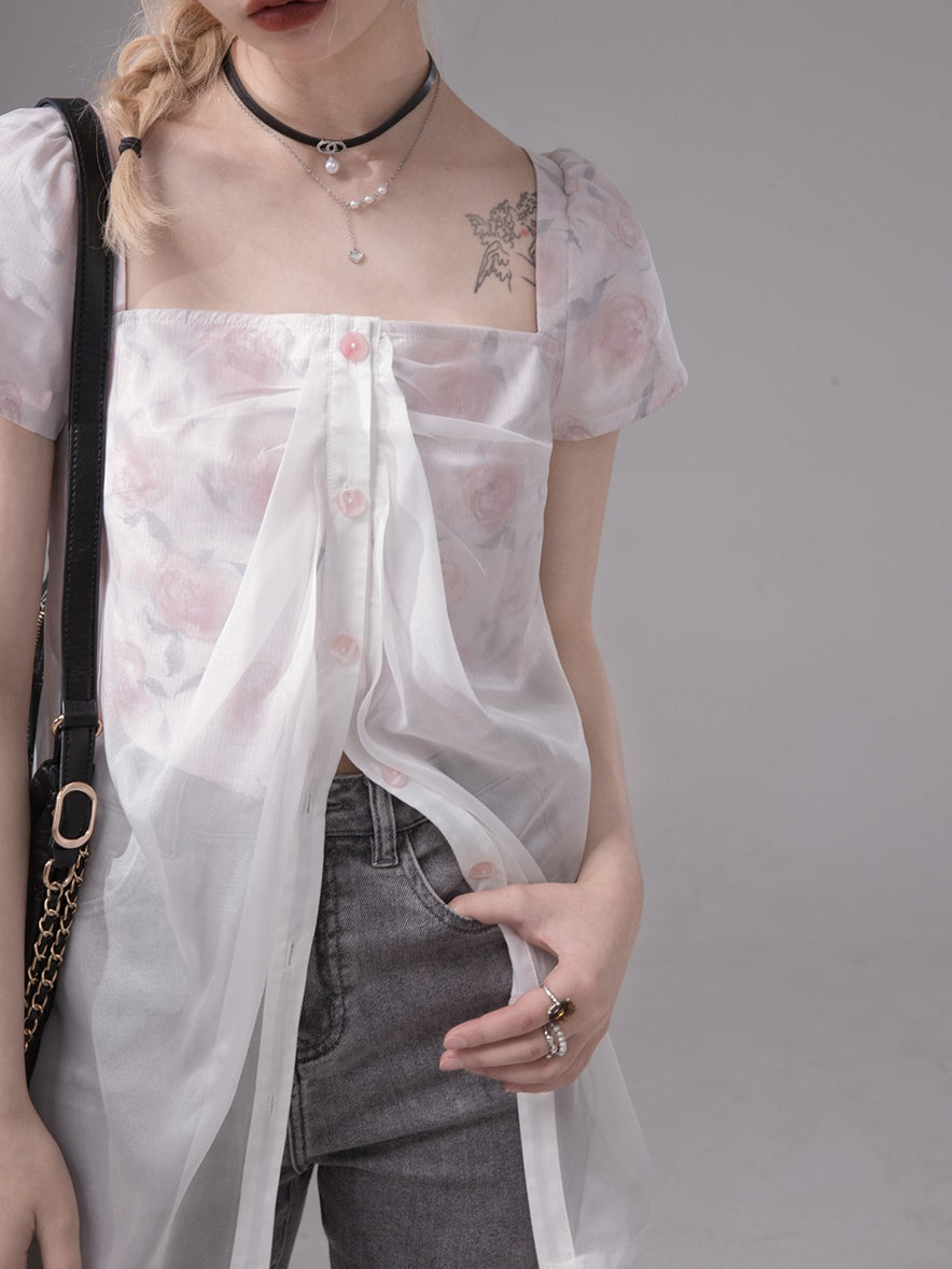 층상 깎아 지른 꽃 탑 & 주름 스커트