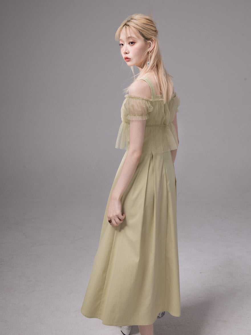 Mesh Sheer Top & Irregular Hem Sundress One-piece Set-up