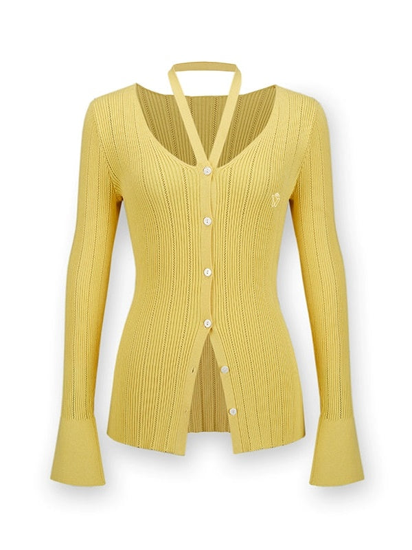 V-neck Halterneck Slim Knitted Cardigan