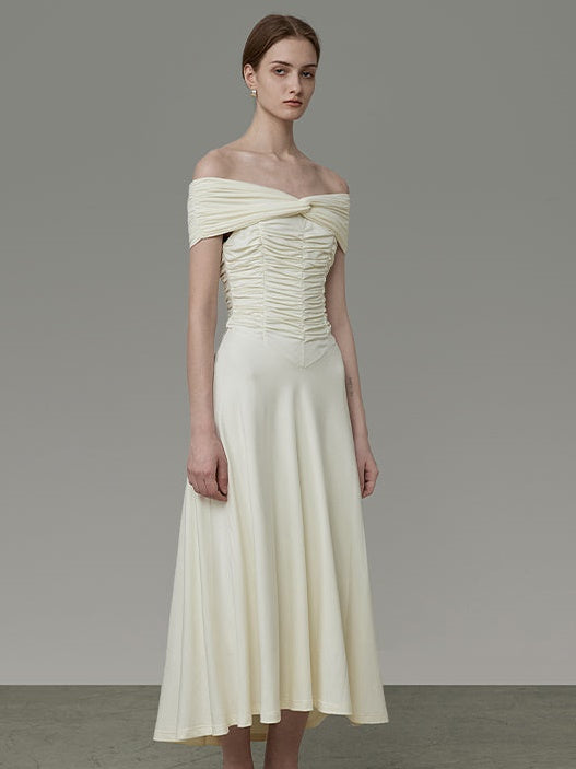 Off-Shouder sammeln drapieren langen Kleid