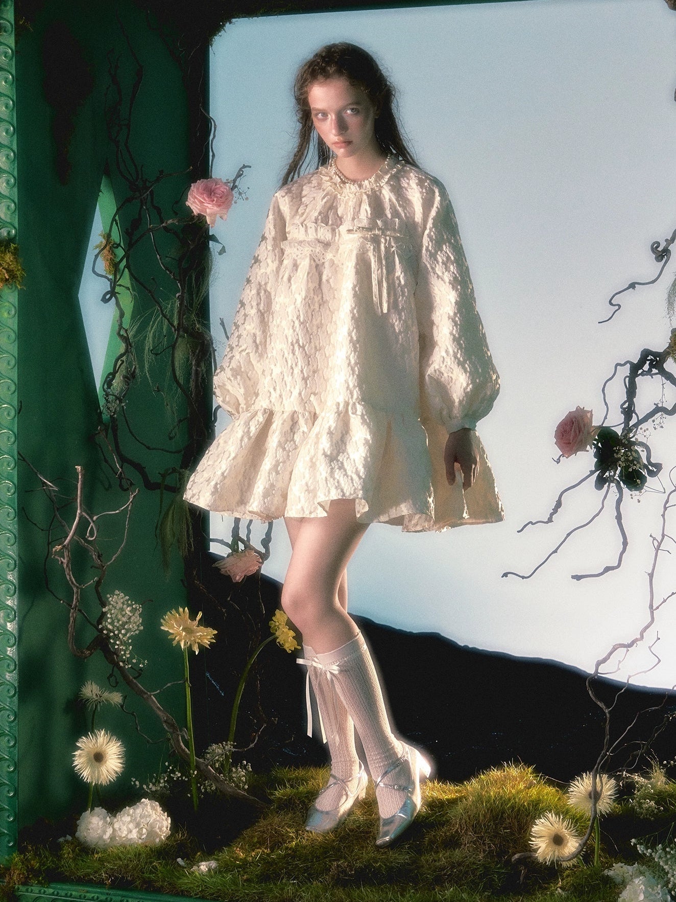 플라워 레이스 장식 활로 드레스