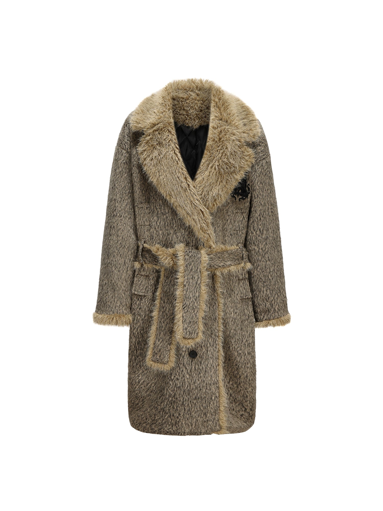 Large Collar Plus Velvet Belted Coat