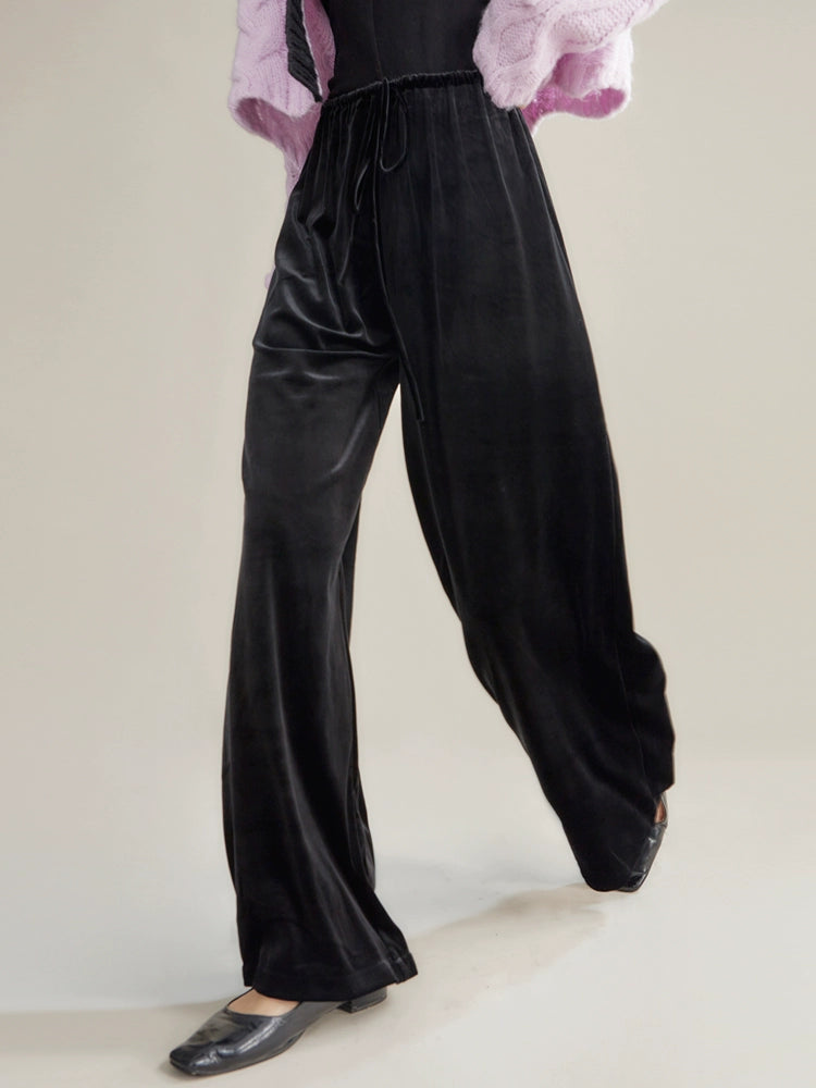 Pantalon décontracté en velours élastique