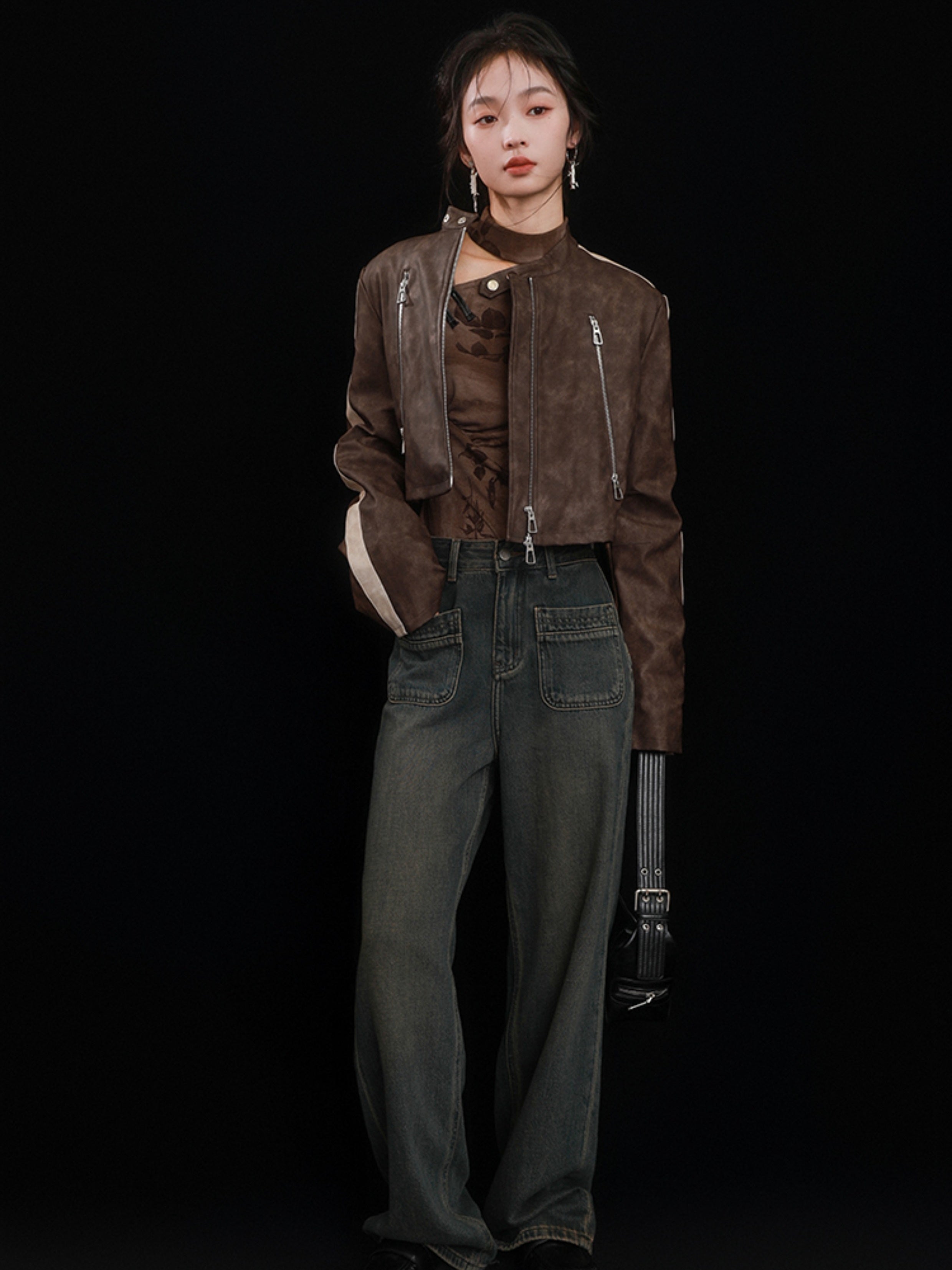 Motorcycle Design Leather Short Jacket