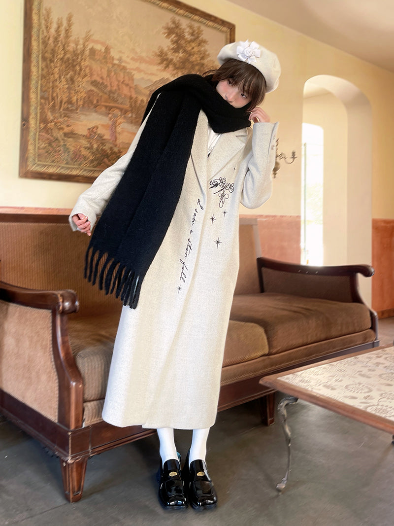 자수 퀼트 긴 체스터 코트