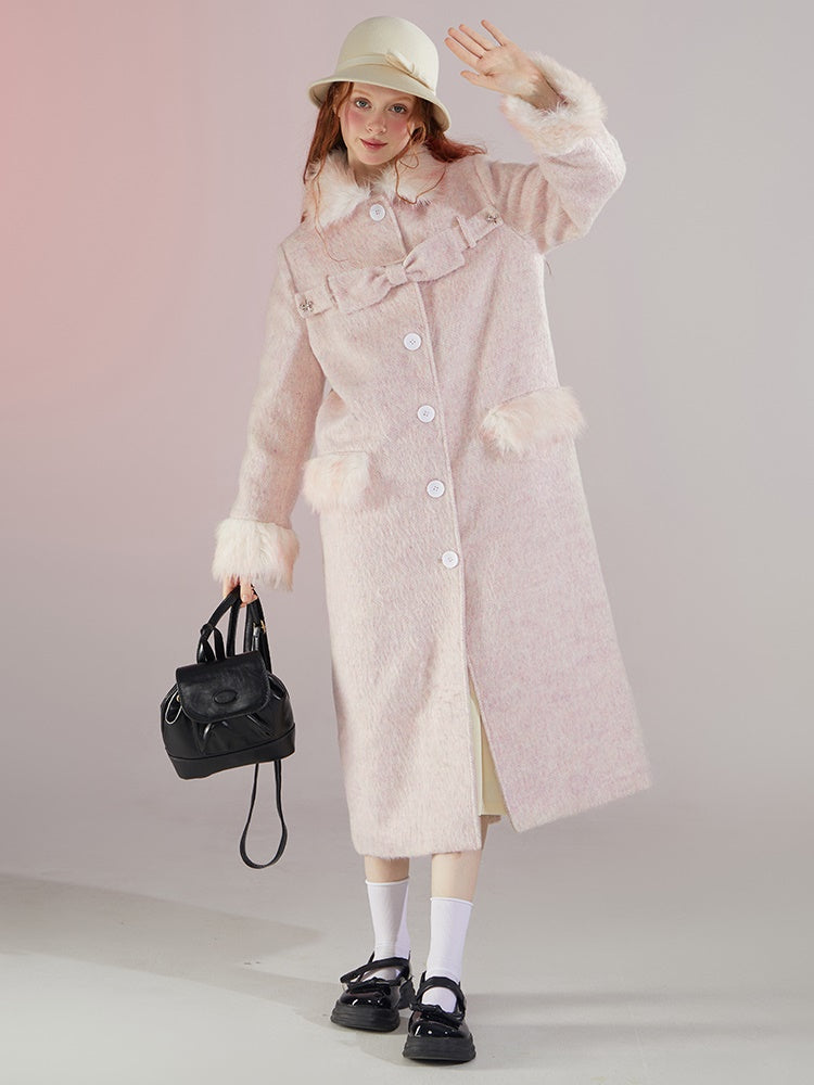 Fur Doll Collar Ribbon Strap Coat