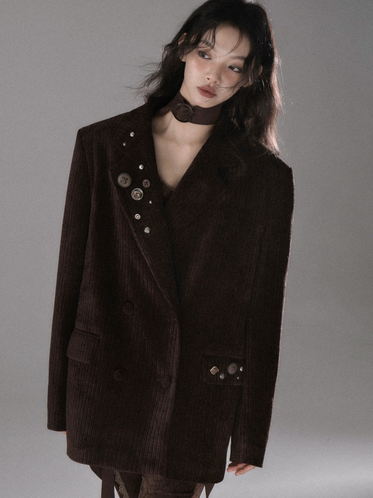 Double Breasted Loose Corduroy Jacket