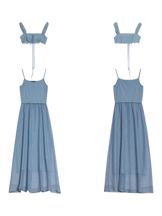 Switching Slip One-pieces With Lace Layered Vest