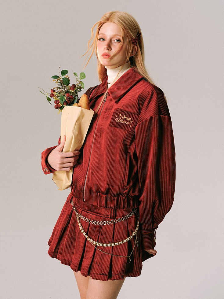 Samt Swing Top Blouson & Mini Faltenrock & langer Meerjungfrau -Rock