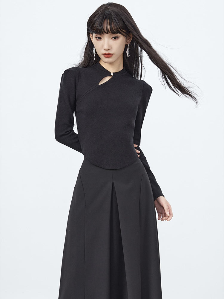 박스 플리츠 A라인 롱 스커트