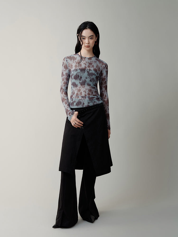 Digital Rose Printed Mesh T-shirt