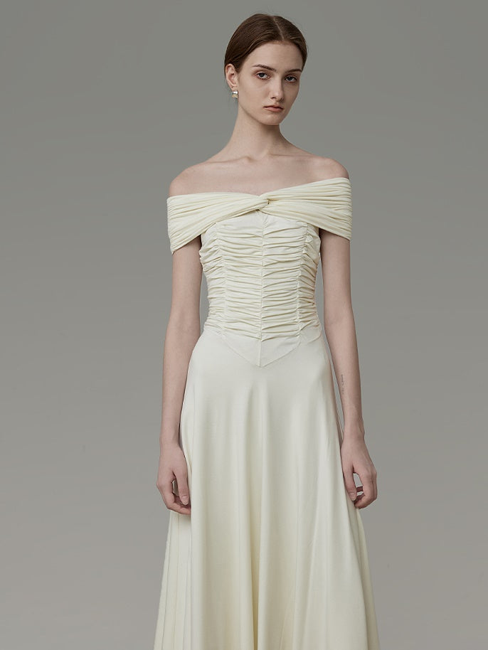 Off-Shouder sammeln drapieren langen Kleid