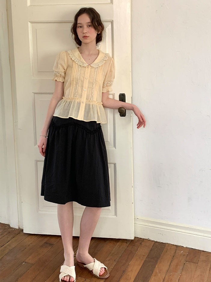 V-arc Design Waist Fungus Gather Skirt