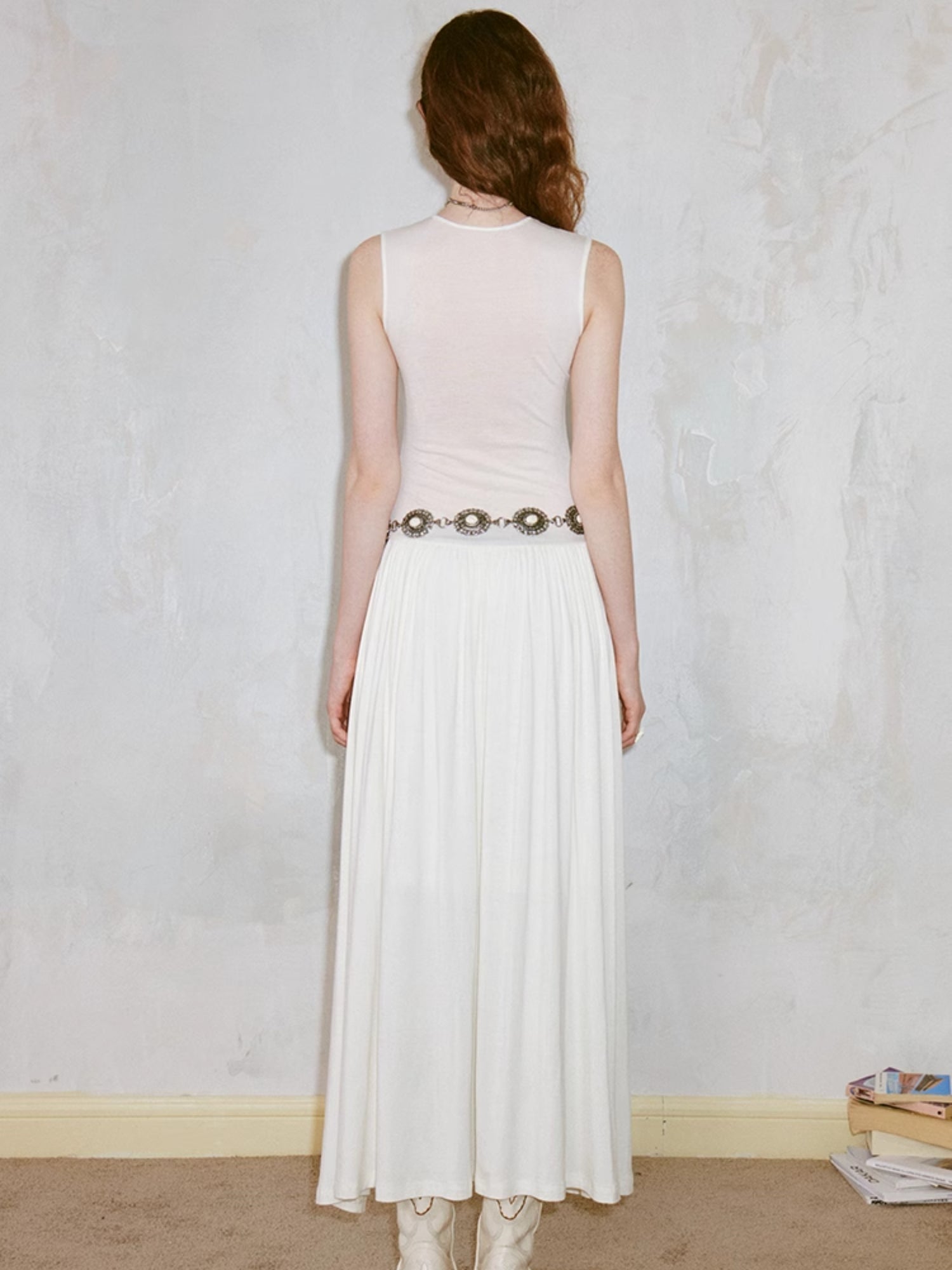 Pleated Draped Sheer Sleeveless Long Dress