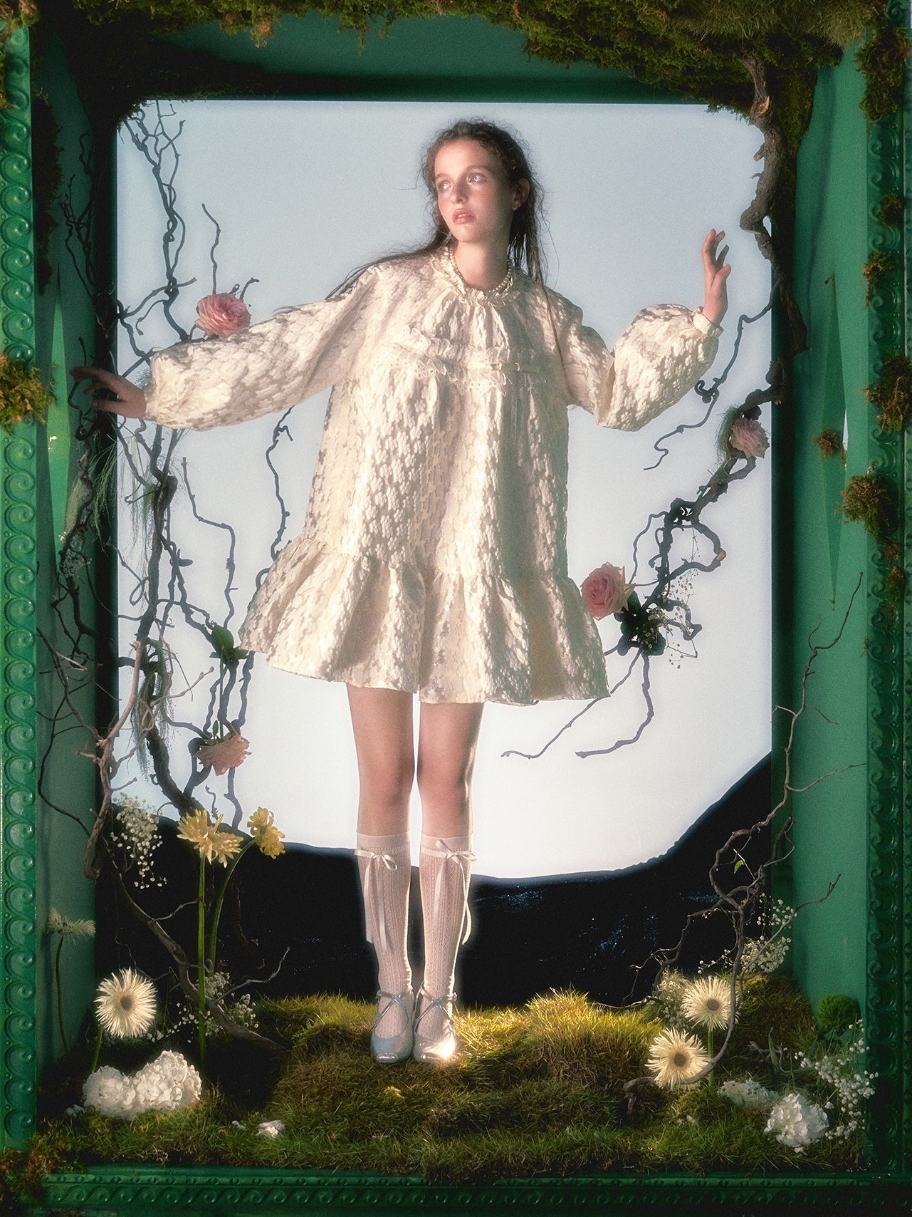 플라워 레이스 장식 활로 드레스