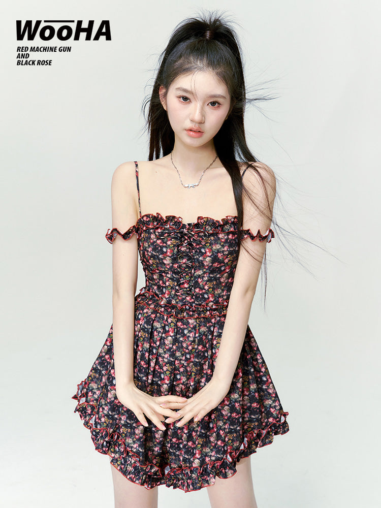 Blume Off-Shouder Retro ein Stück Retro