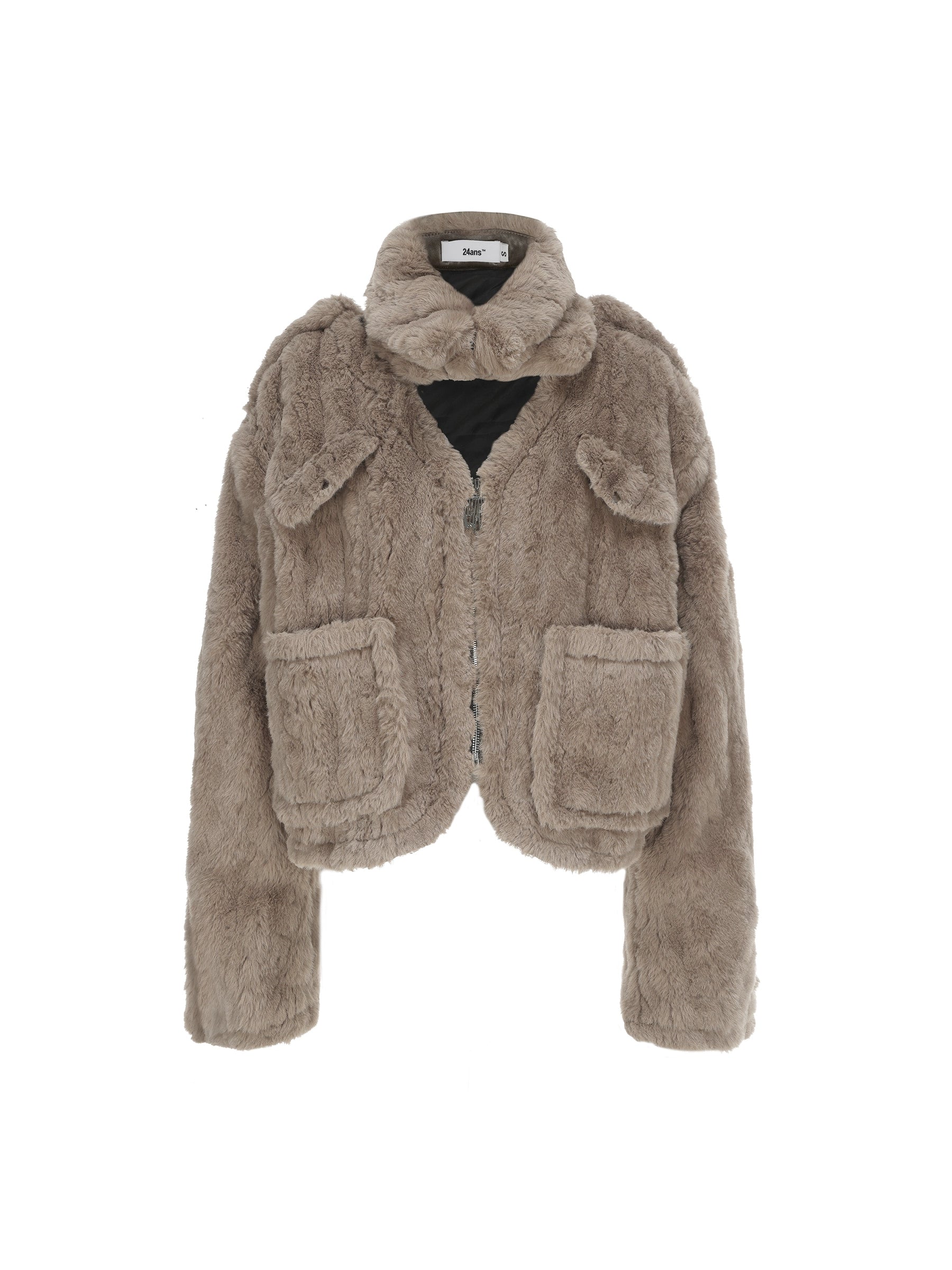 Fluffy Removable Collar Short Jacket & Wrap Design Skirt