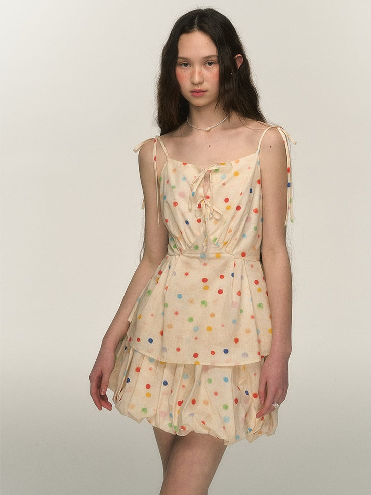 Colorful Polka Dot Print Camisole & Tutu Balloon Skirt