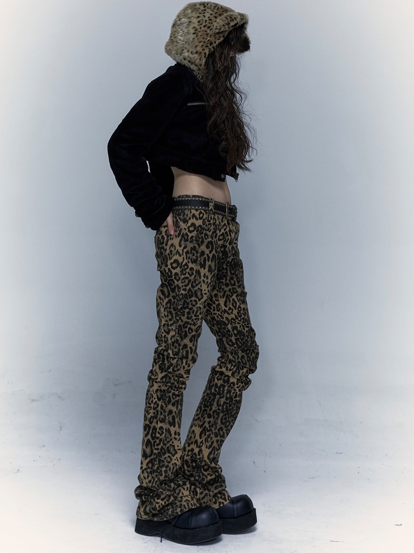 Leopard Print Slimming Flared Trousers