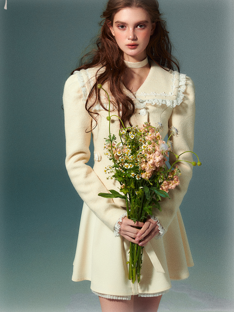 Lace Navy Collar Double-Blest Jacket & Skirt
