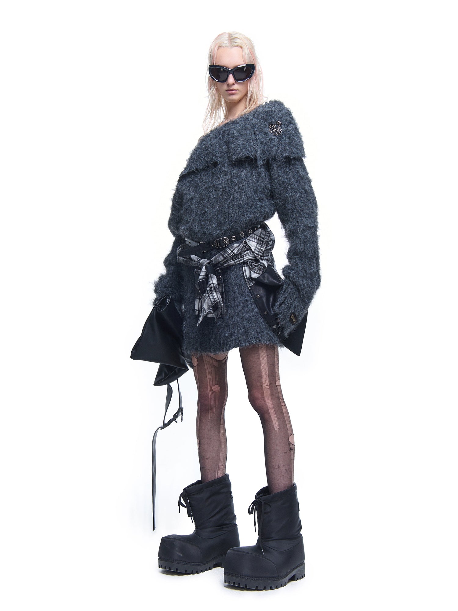 Off-Shoulder Knitted Loose Fluffy One-piece