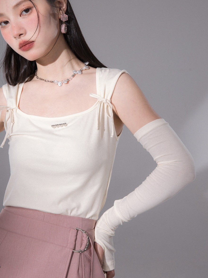 Ribbon Sleeveless Top & Arm Cover