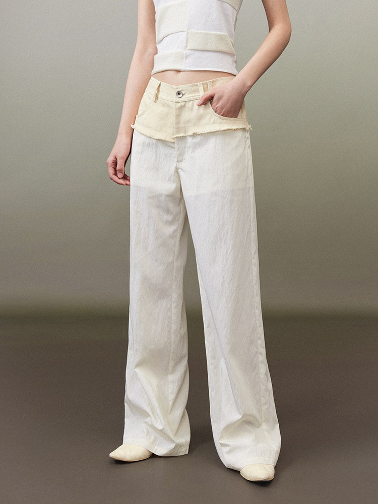 Raw Edge Straight Casual Wide Leg Pants