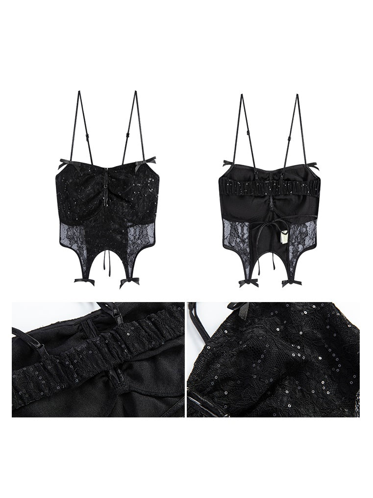 Lace Irregular Hem Camisole & Low Waist Mid-Length Skirt