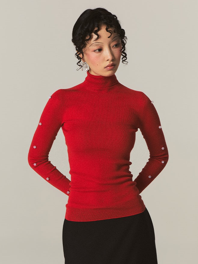 Beaded Turtleneck Knitted Top
