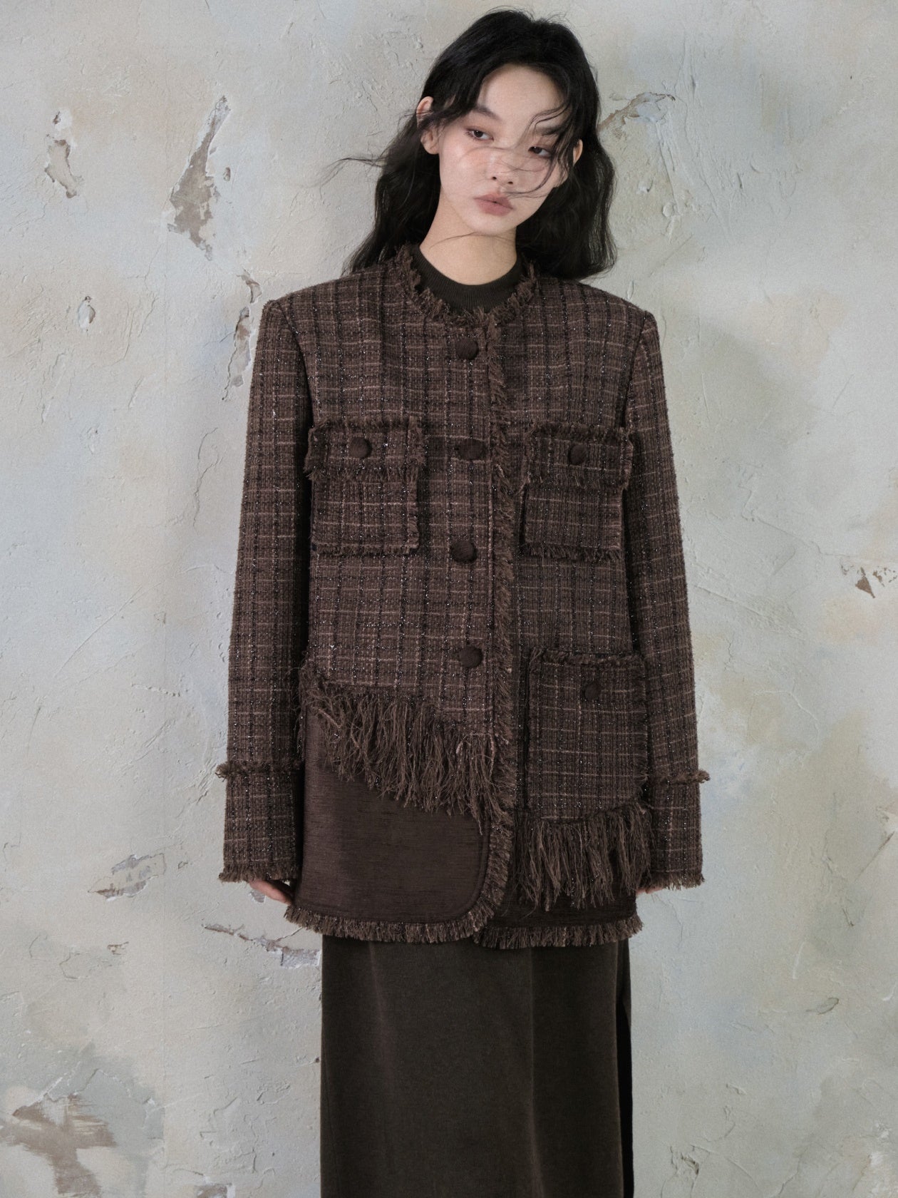 Tweed Loose Tassel Short Coat