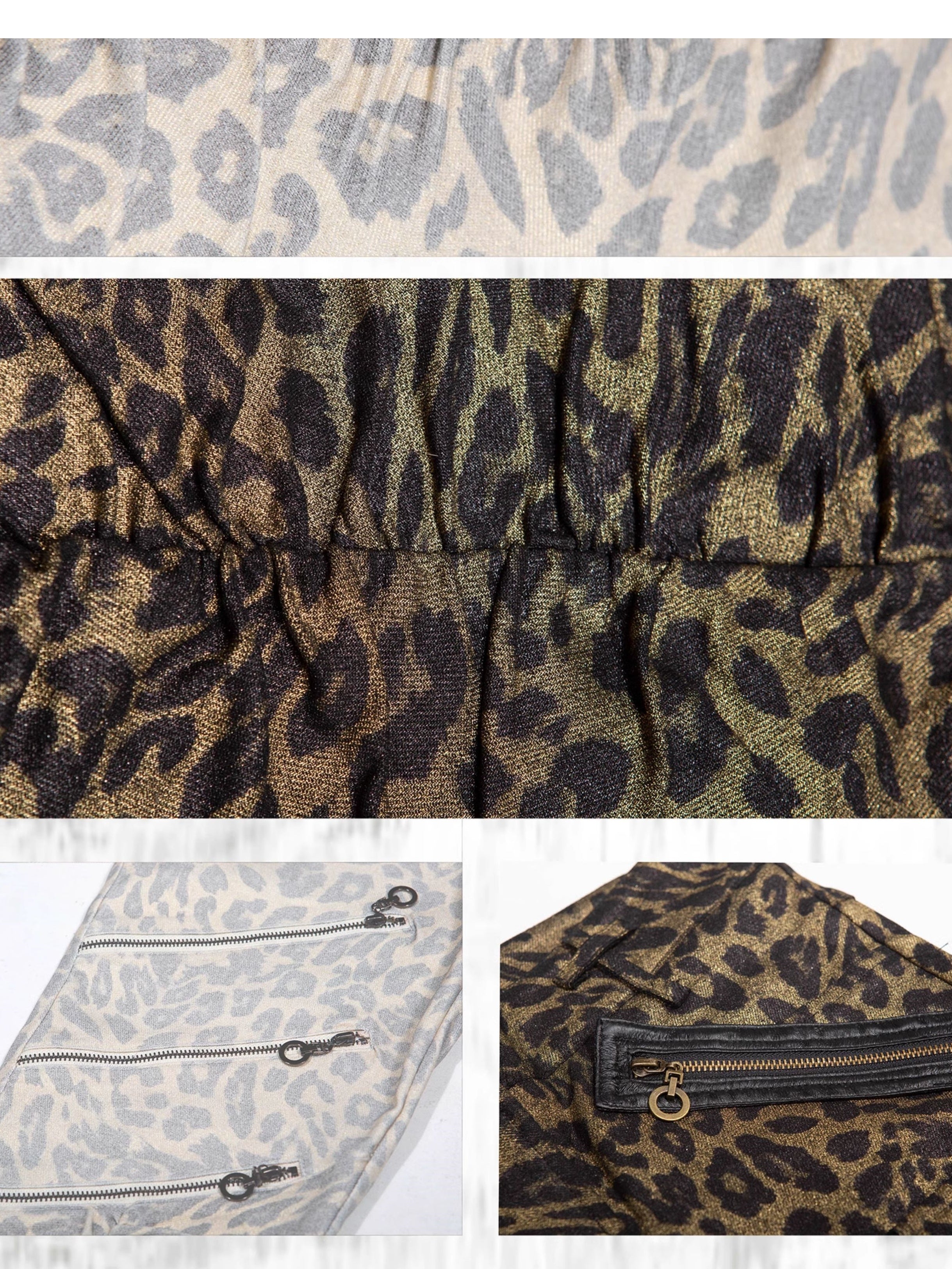 Leopard Print Punk Texture Low-waist Shirring Flared Pants