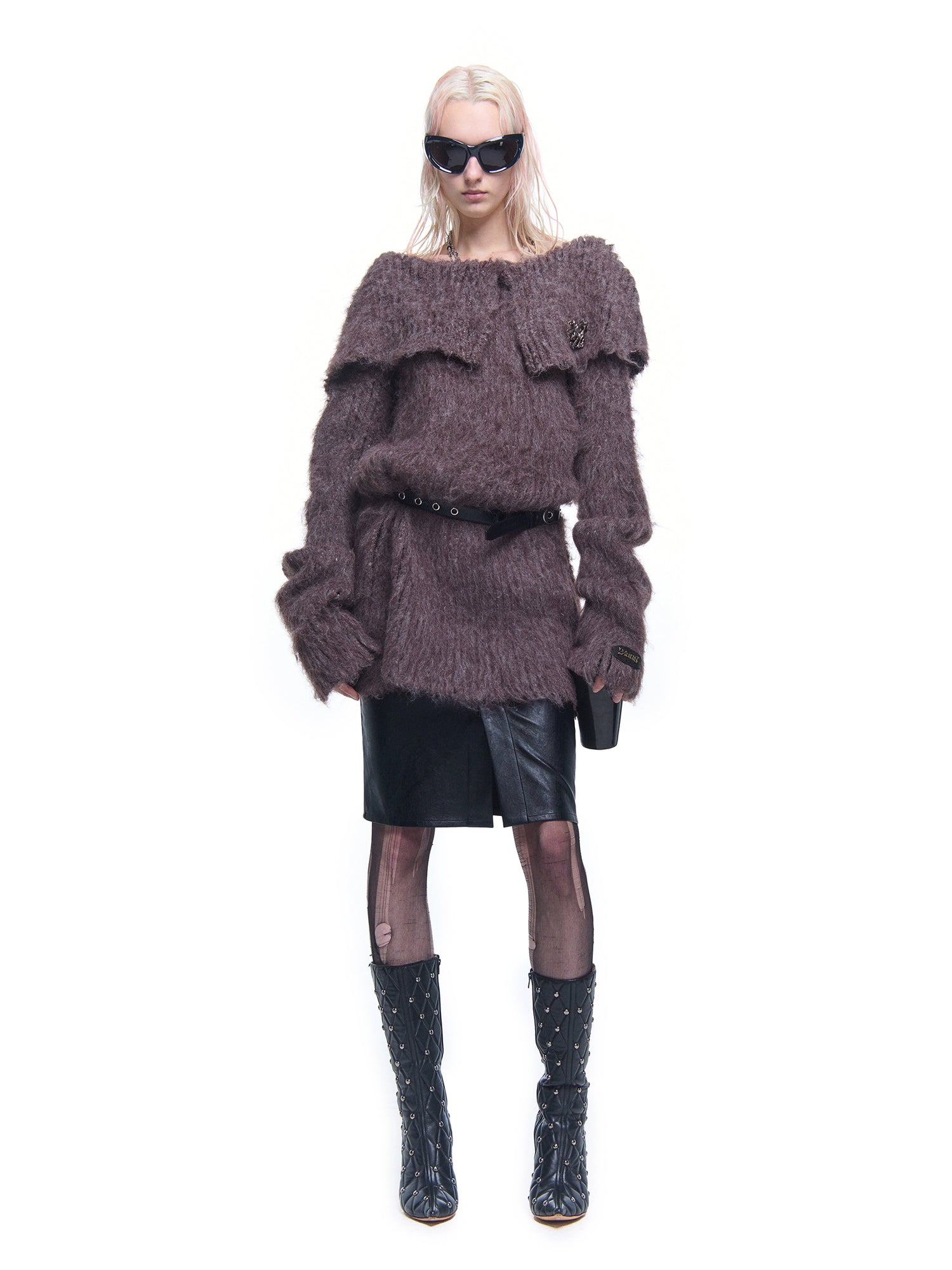 Off-Shoulder Knitted Loose Fluffy One-piece