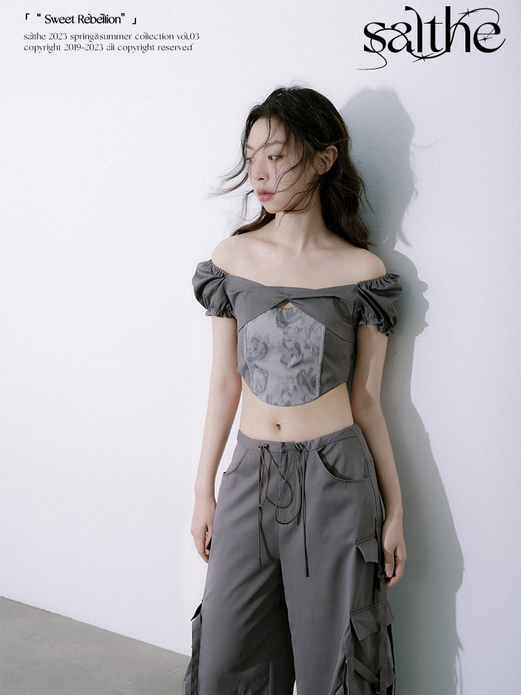 Stitching Back Lace-up 2Way Short Top