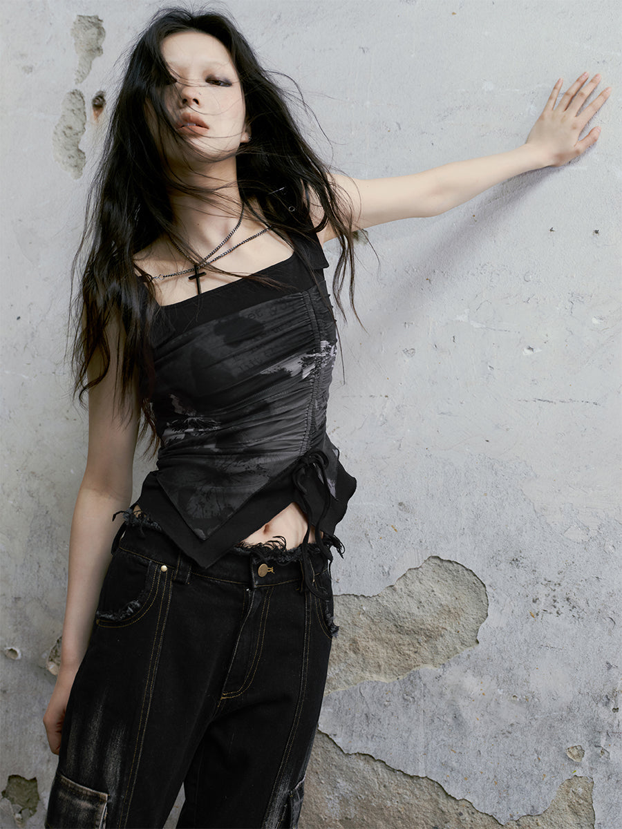 Punk Butterfly Mesh Suspenders Top