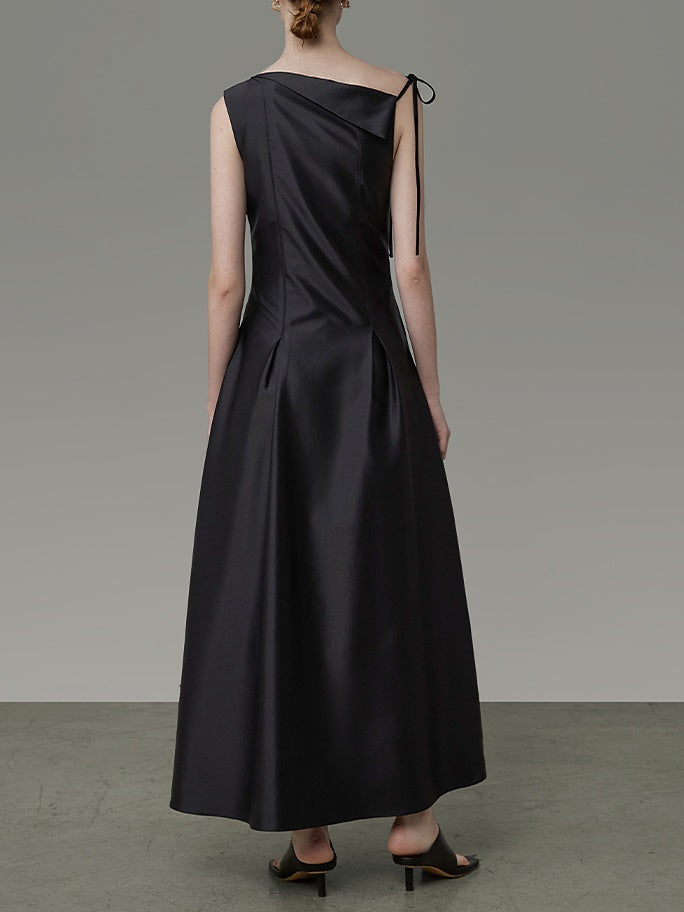 비대칭 디자인 허리 모양 소매 드레스