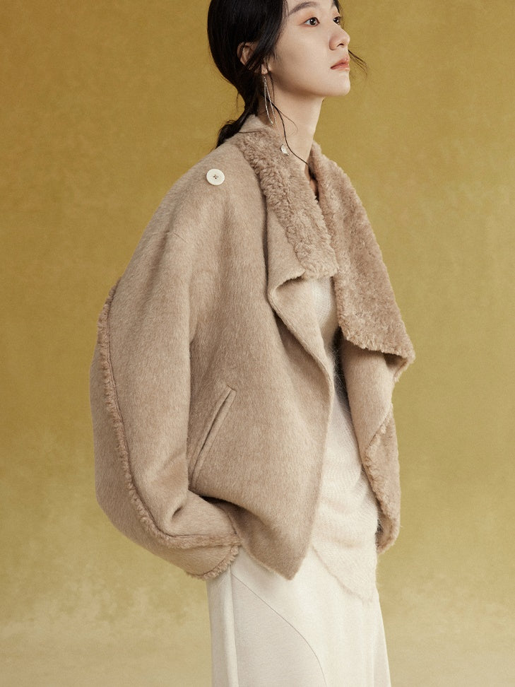 드레이프 넥 보아 짧은 재킷