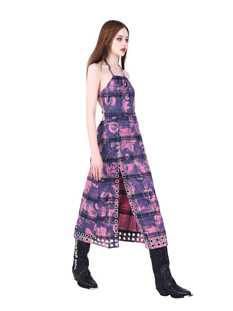 METAL STRUCTURE Slid Pattern Halter-Neck ONE-PIECE
