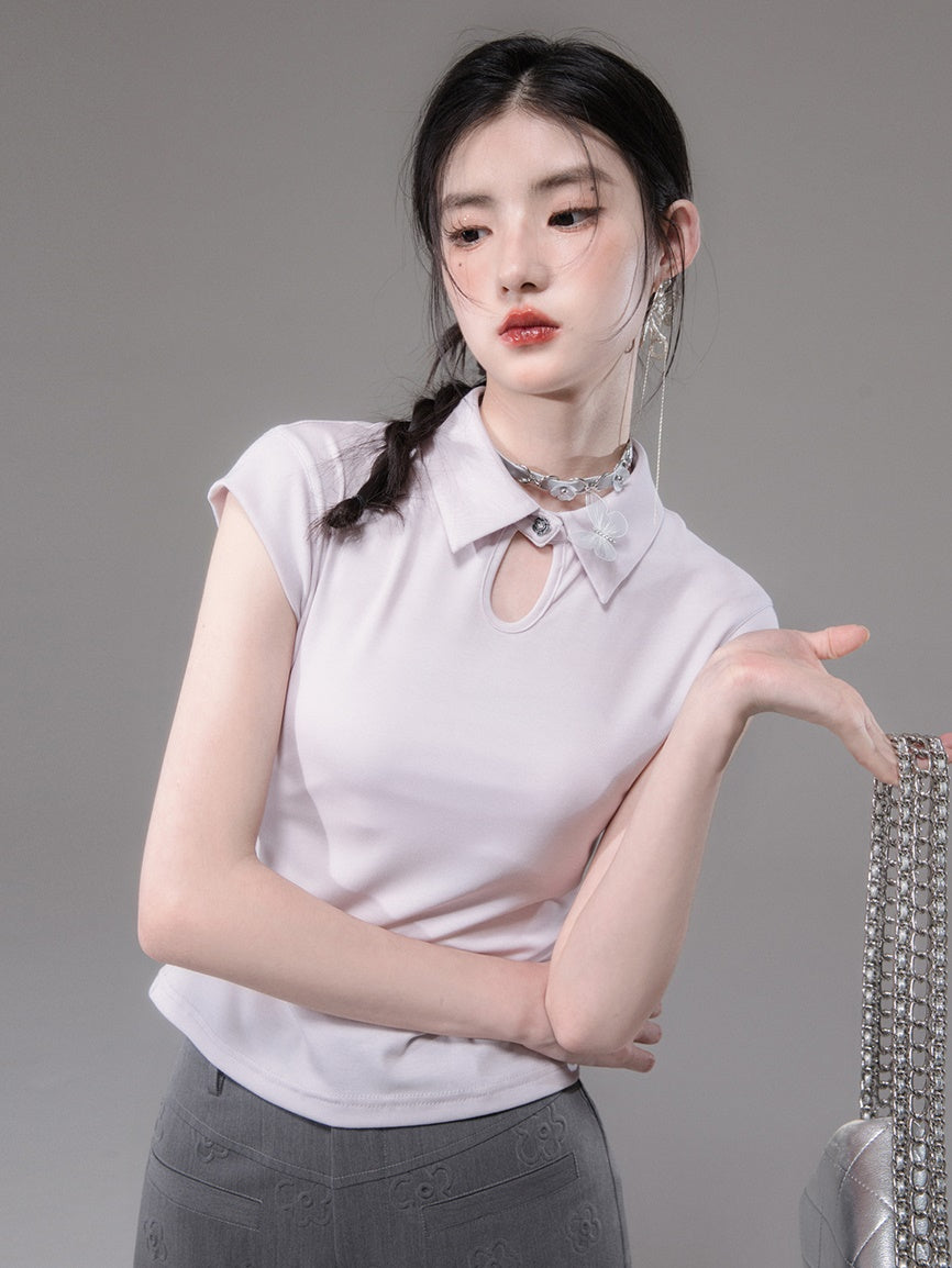 Chinese Style French Sleeve Cutsew & Tie-Dye Printed Suspender One-piece Set-up